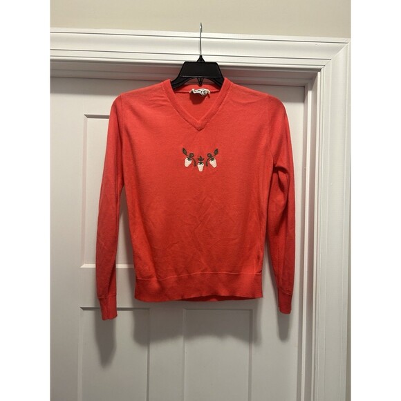 Vintage V Neck Pullover Embroidered Strawberry Sweater Cottagecore Women Medium - Picture 5 of 6